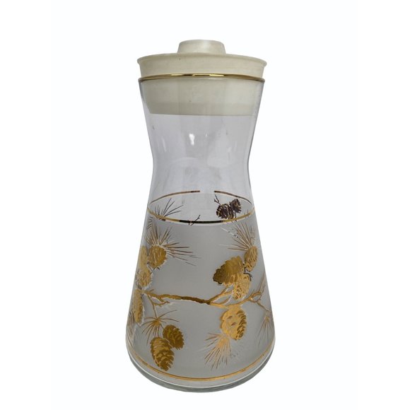 Vintage Glass Frosted Carafe Mid Century Barware with Plastic Lid 8" - Picture 1 of 9